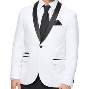 Rowan White 1-Button Shawl Tuxedo black neck collar weeding blazer jacket Sz-40R